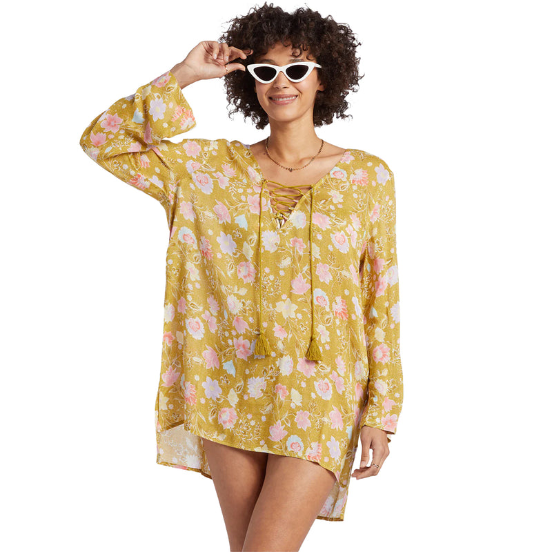 Load image into Gallery viewer, Billabong Women&#39;s Blue Skies Beach Cover-Up Mini Dress - Green Envy
