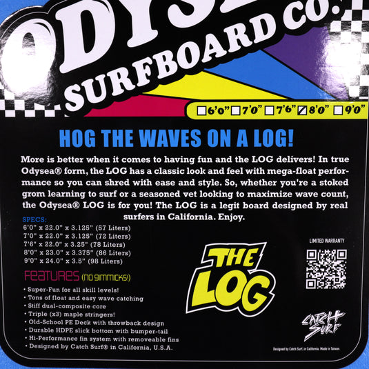 Catch Surf Odysea Log 8'0 x 23 x 3 ⅜ Surfboard - Blue