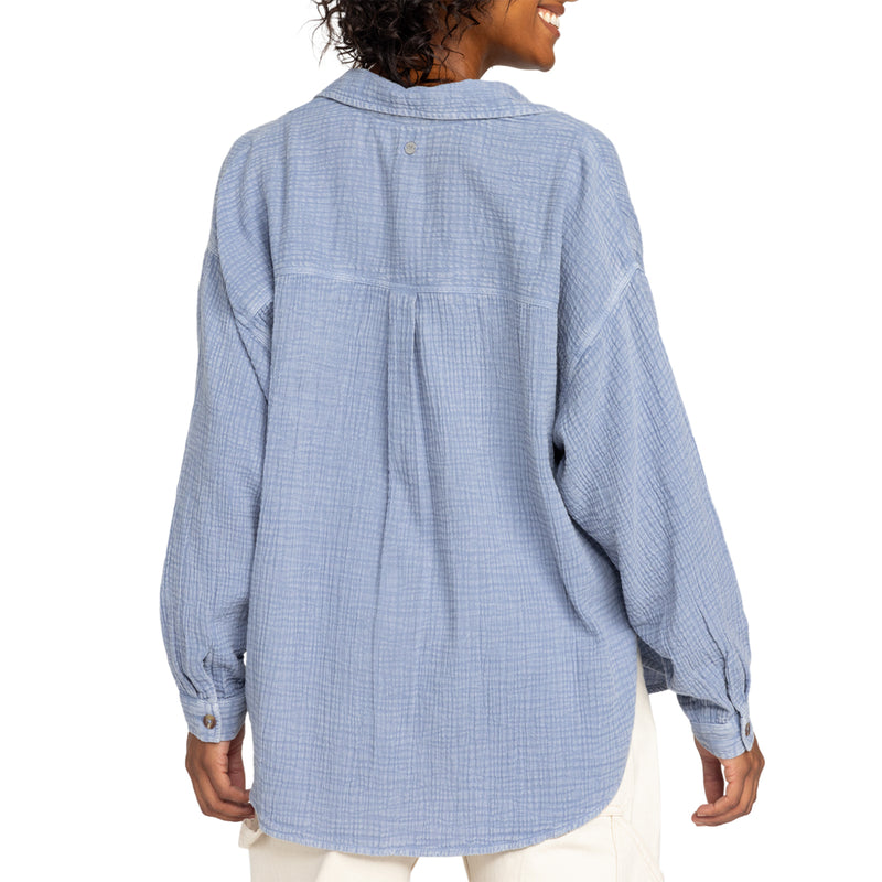 Load image into Gallery viewer, Roxy Women&#39;s Morning Time Washed Long Sleeve Button-Up Shirt
