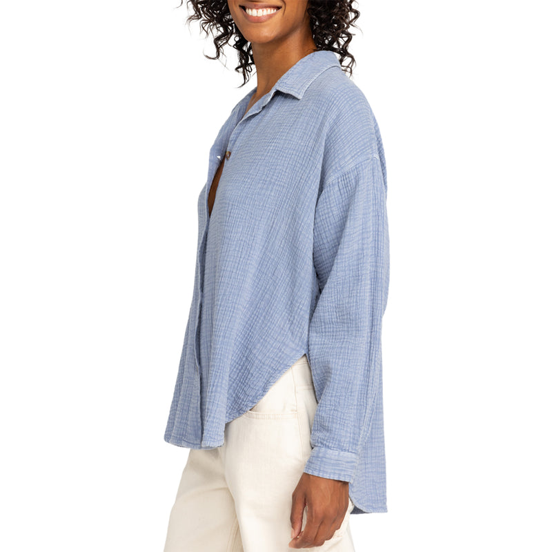 Load image into Gallery viewer, Roxy Women&#39;s Morning Time Washed Long Sleeve Button-Up Shirt
