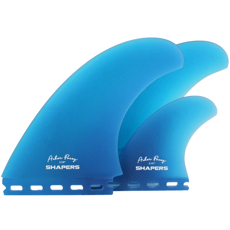 Load image into Gallery viewer, Shapers Asher Pacey Futures Compatible Twin + 1 Fin Set - 5.59&quot;
