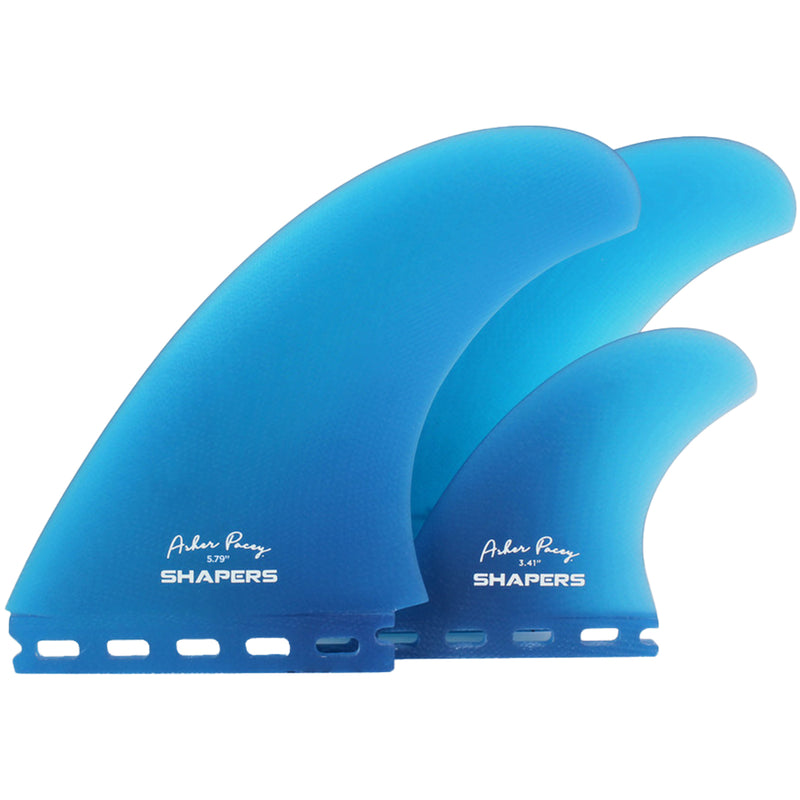 Load image into Gallery viewer, Shapers Asher Pacey Futures Compatible Twin + 1 Fin Set - 5.79&quot;
