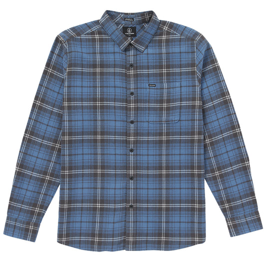 Volcom Caden Plaid Long Sleeve Button-Up Flannel Shirt - Blueberry