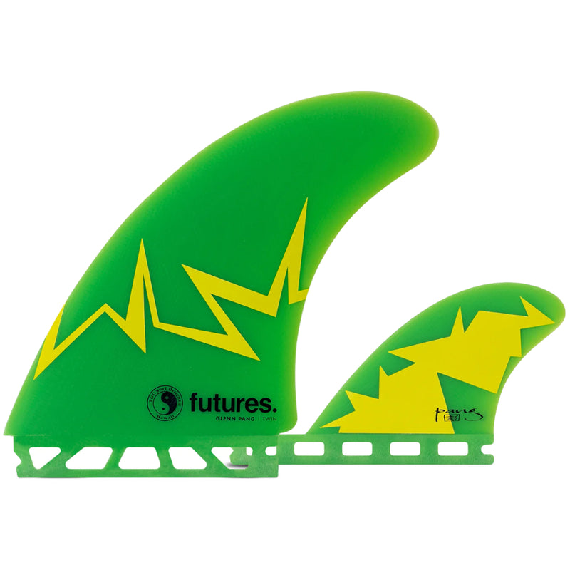 Load image into Gallery viewer, Futures Fins Glenn Pang Twin + 1 Fin Set - Green/Yellow
