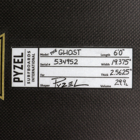 Pyzel The Ghost 6'0 x 19 ⅜ x 2 9/16 Surfboard - Dark Arts