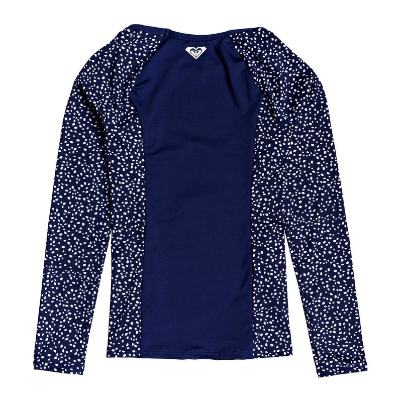 Load image into Gallery viewer, Roxy Youth Girls Long Sleeve Rash Guard - Medieval Blue Dots
