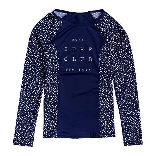 Roxy Youth Girls Long Sleeve Rash Guard - Medieval Blue Dots