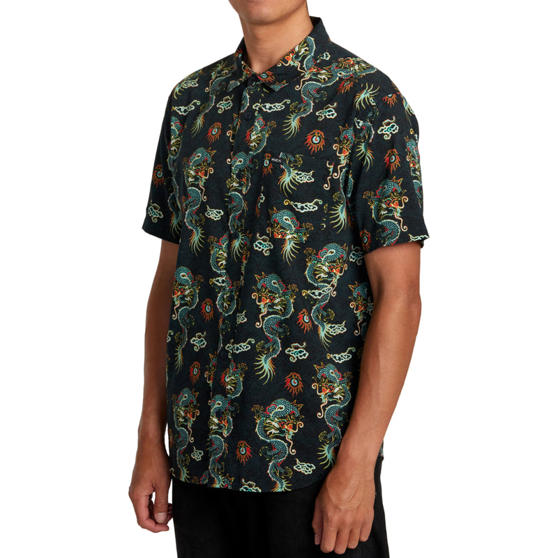 Load image into Gallery viewer, RVCA Neon Dragon Short Sleeve Button-Up Shirt
