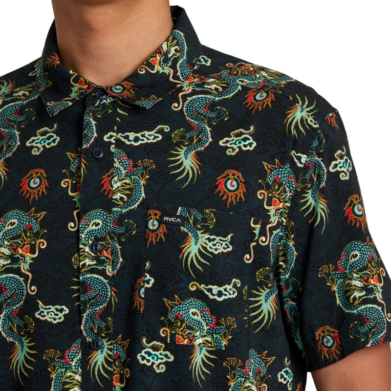 Load image into Gallery viewer, RVCA Neon Dragon Short Sleeve Button-Up Shirt
